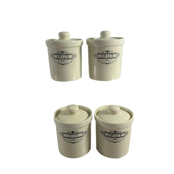 World Market Lot of 4 Ceramic Spice Jars White Seal Lids 3" Tall Flaw - Picture 1 of 9